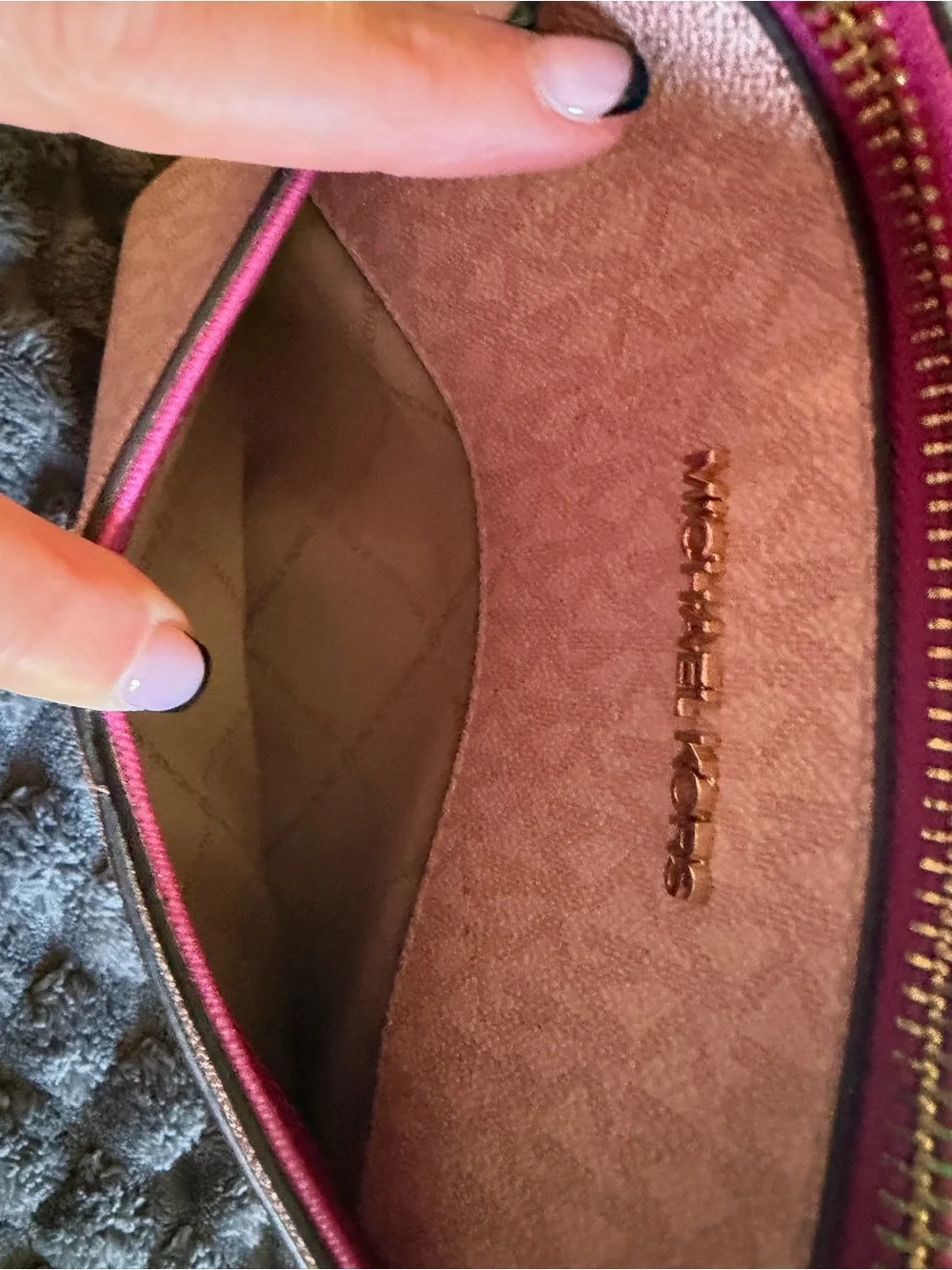 Michael Kors Cream Crossbody Bag with Pink Strap and Gold Hardware
